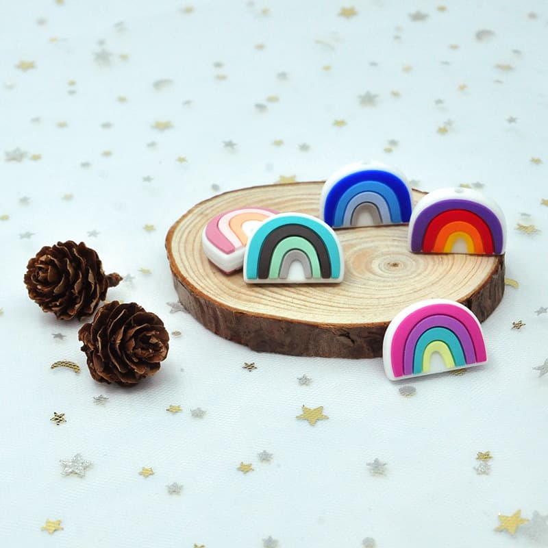 Manufacturer food grade silicone rainbow teething beads bulk rainbow jewelry teething beads wholesale