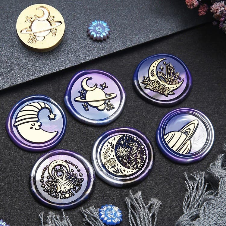 March 2023 New Arrival Star Moon Series Wax Seal Stamp Solid Precision Engraved Brass Planet Stamp Head Wholesale
