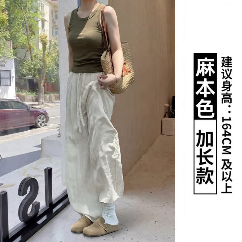 Full-bound Tencel Linen Women's Pants Summer Thin Loose Slimming Wide-leg Pants Casual Old Money Style Women's Curved Knife Pants