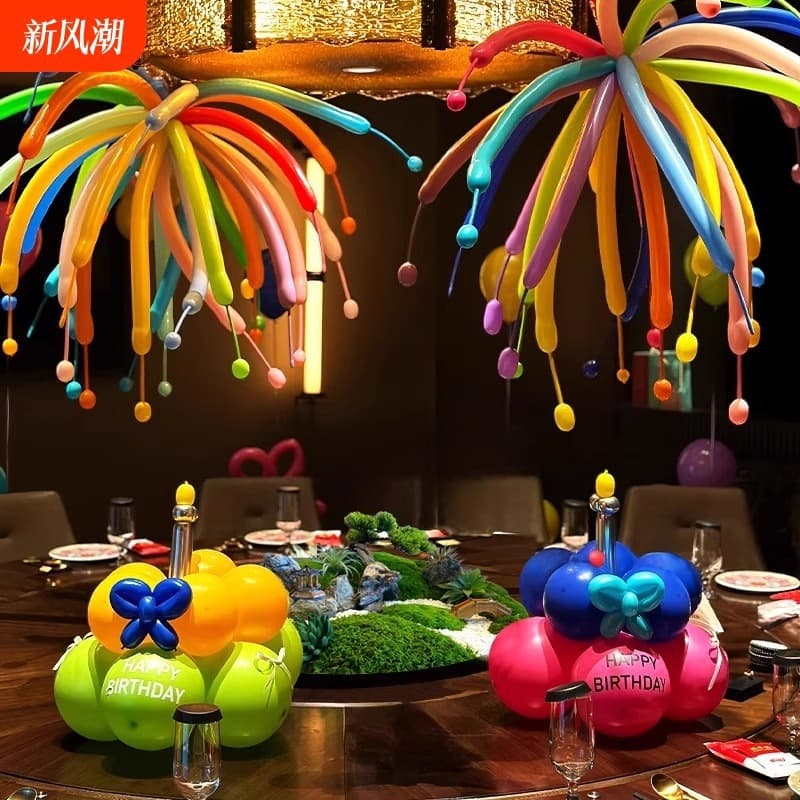 Trendy Dopamine Firework Balloons for Birthday Party Restaurant Room Atmosphere Decoration, Children's 12th Birthday Scene Setup