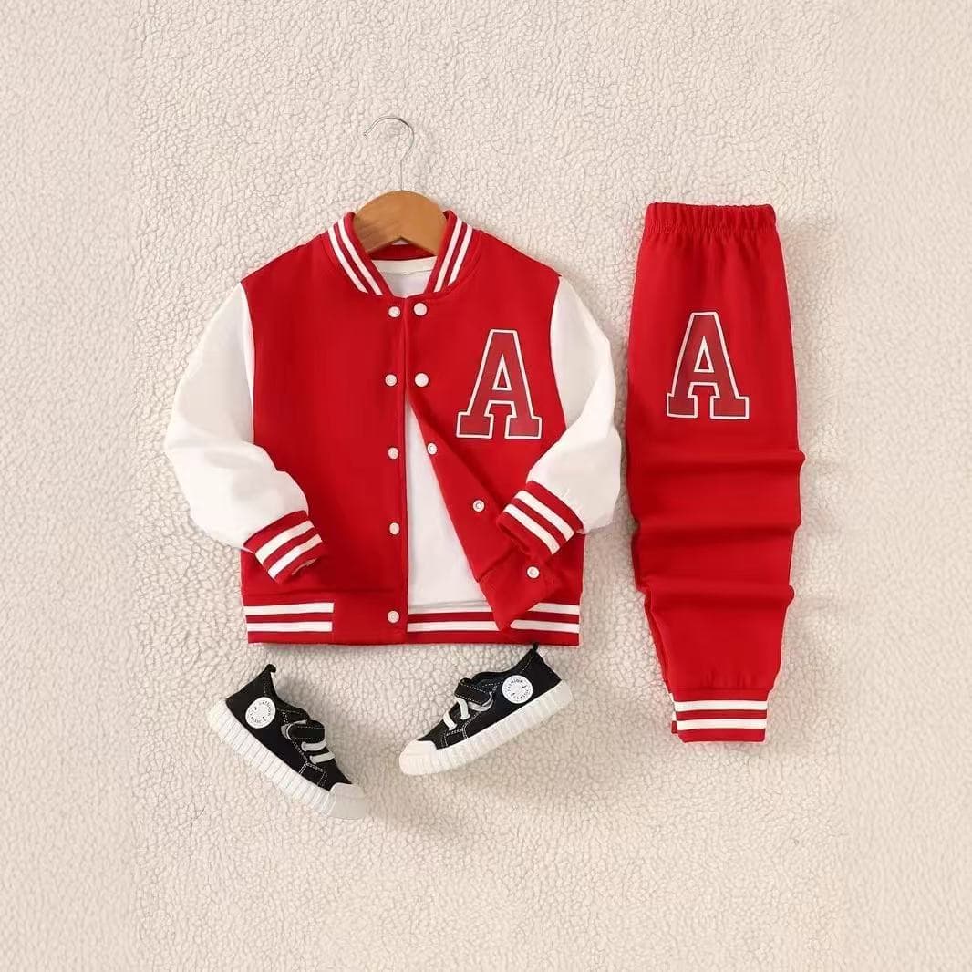 Autumn and winter boys' long-sleeved single-breasted letter patch color matching suit casual outing boys' suit