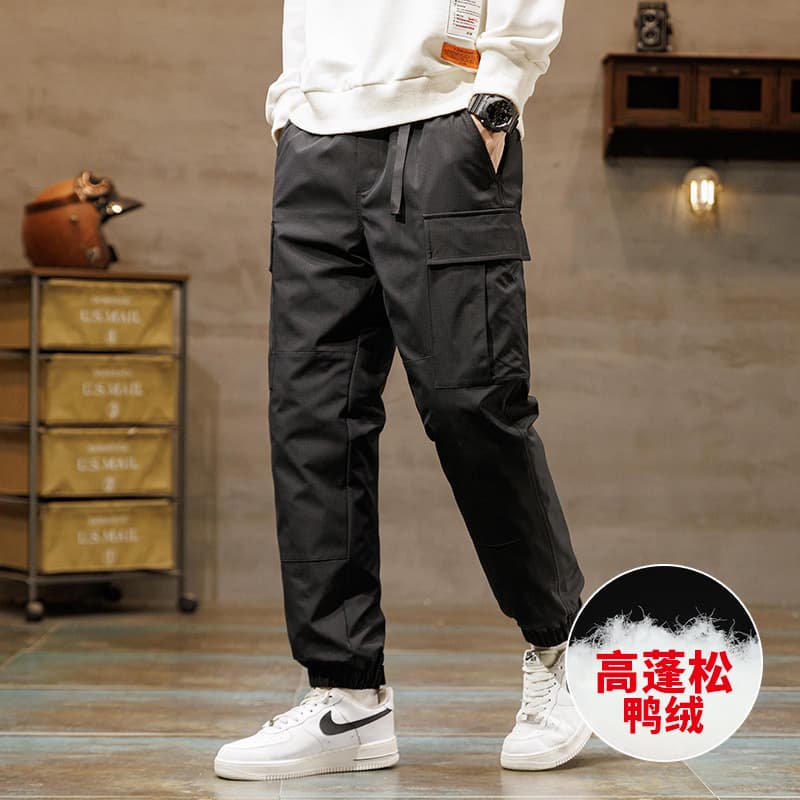Winter Trendy Down Pants Men's Cargo Multi-Pocket Two-Way Opening New National Standard 90% Duck Down Casual Pants