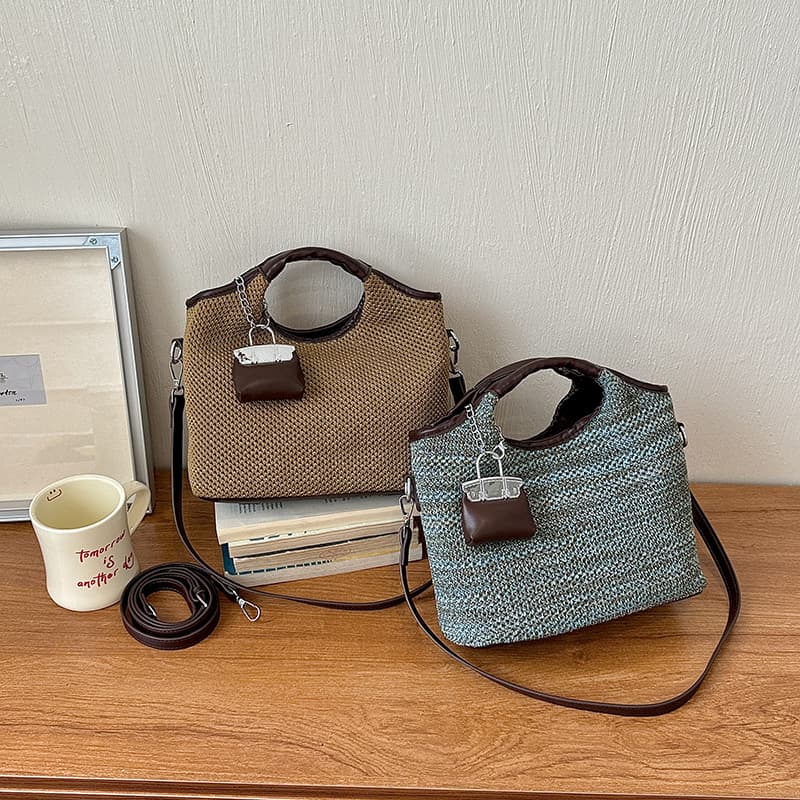 Light luxury popular niche design women's handbag fly woven fabric shoulder tote bag large capacity commuter crossbody bag