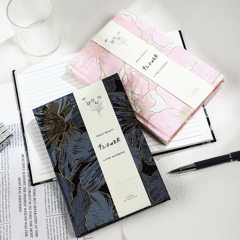 Golden Silk Cloth Cover Peony A5 Hardcover Notebook Star Flower Diary Student Writing Lined Notebook