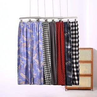 Spring/Summer Cotton Silk Plus Size Loose Casual Pants, New Fashion Printed Curved Leg Pants for Women, Thin Versatile Slimming Long Pants