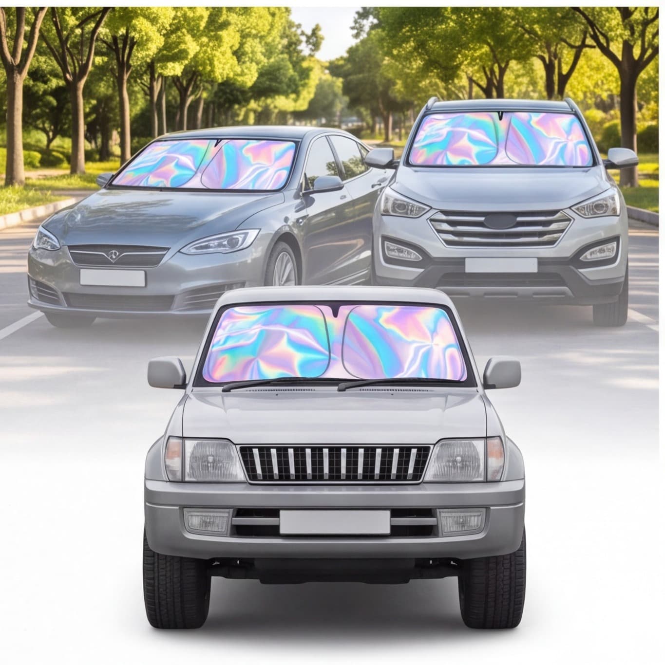 Laser Reflective Car Sun Shade Summer Sun Protection Heat Insulation Front Windshield Universal Fit Full Coverage Opaque Sun Visor