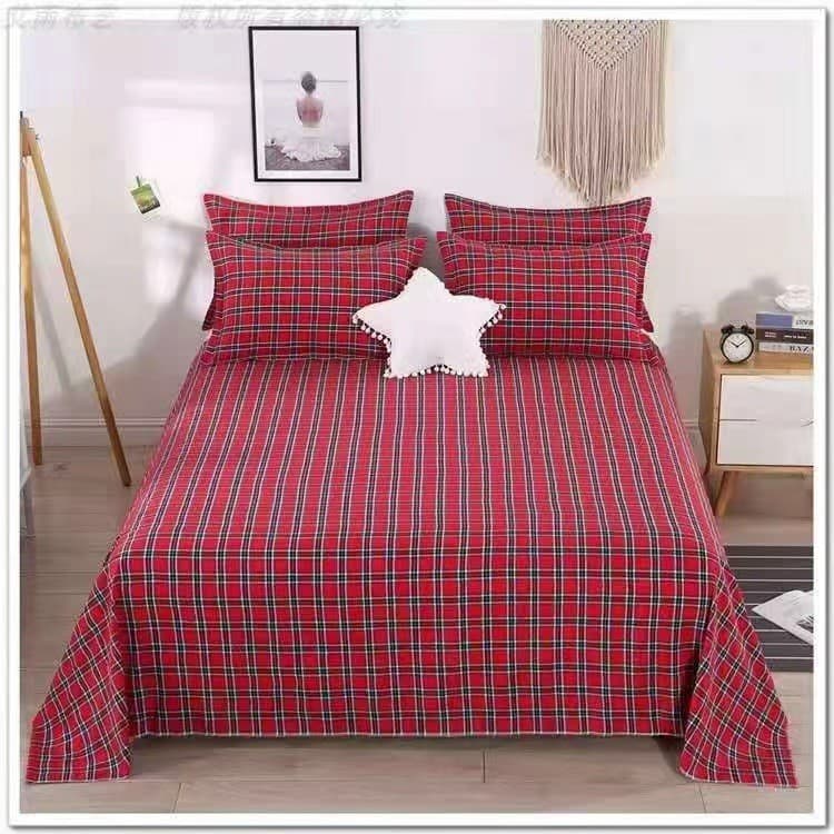 Thickened Polyester-Cotton Traditional Coarse Cloth Bed Sheet, Extra-Long Double Bed Flat Sheet, Student Dormitory Plaid Bed Sheet