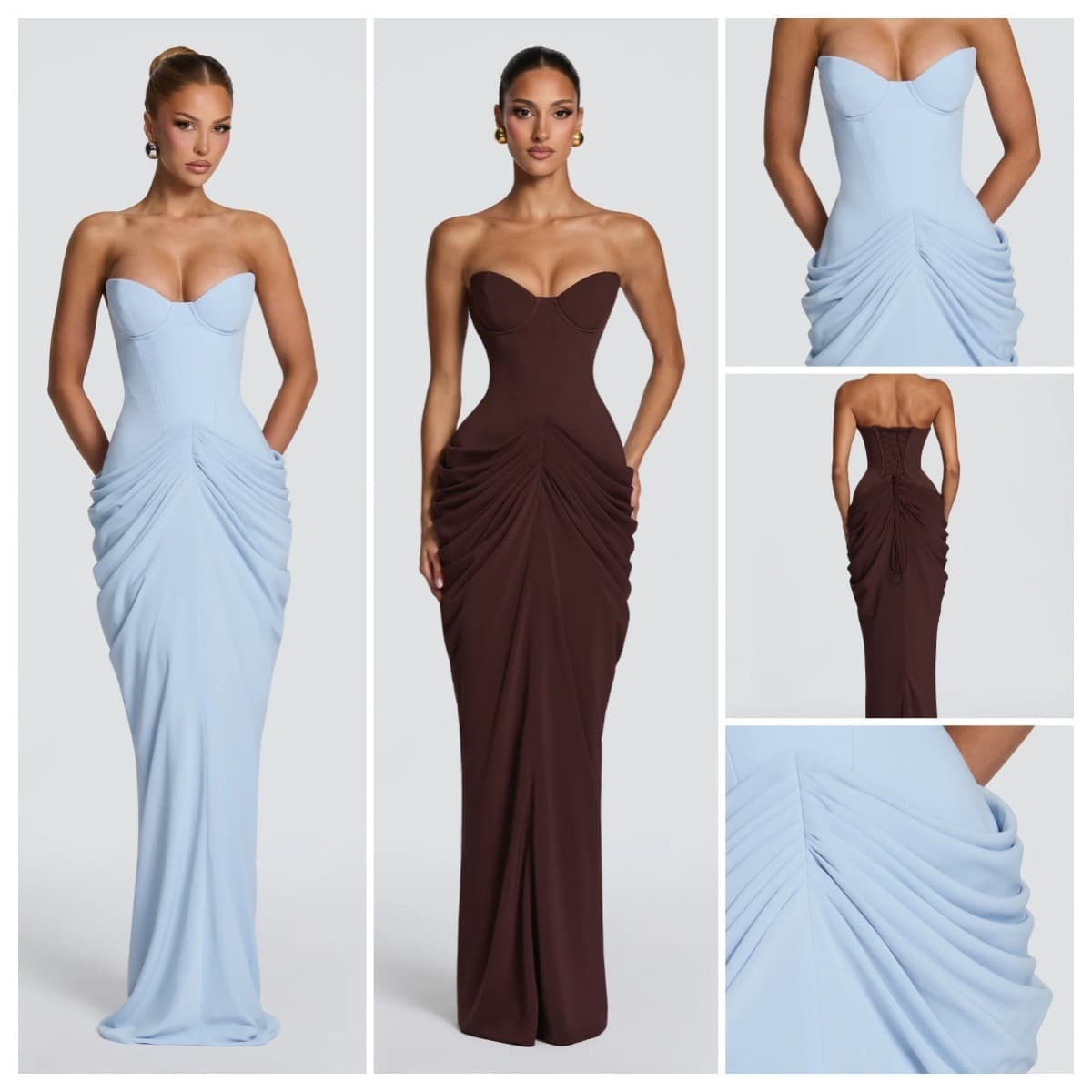 Cross-border tube top dress, fishbone shaping three-dimensional fishtail long skirt with back strap, banquet French slim fit