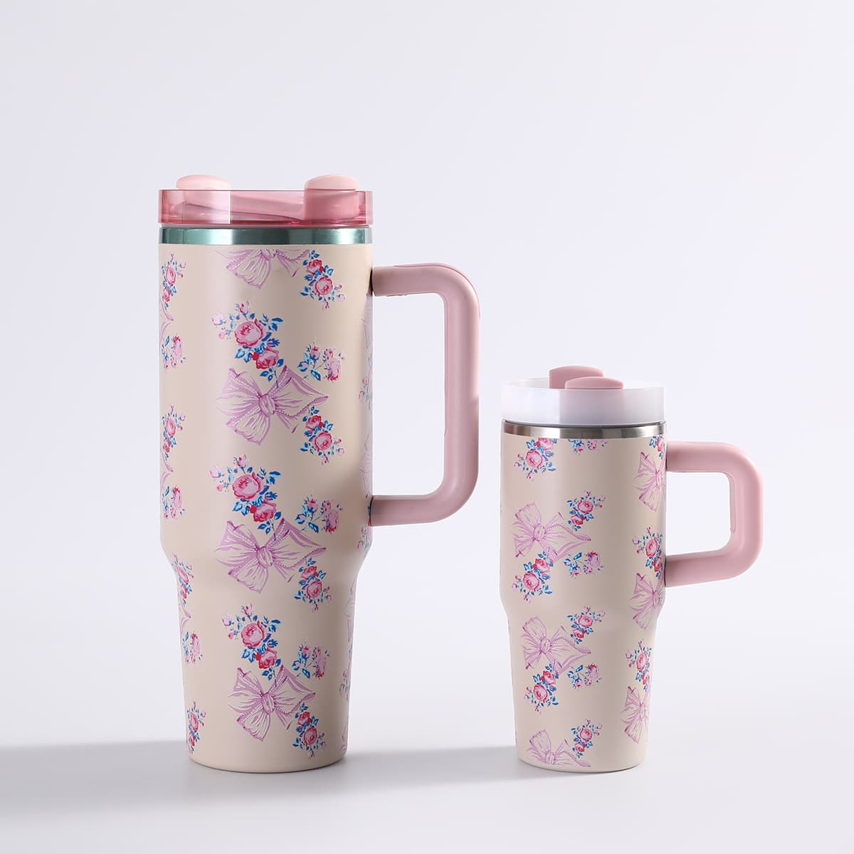 Cross-border Blossom 40oz Car Cup 304 Stainless Steel Insulated Tumbler Large Capacity Car Handle Straw Ice Boss Cup