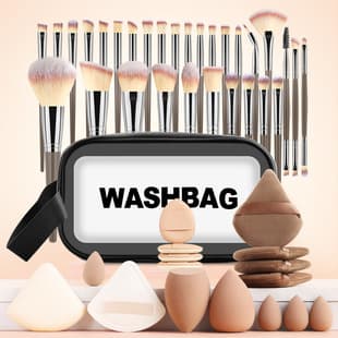47-Piece Large Capacity Set, 30 Makeup Brushes Face and Eye Brushes, Includes Multiple Puff Sponge Storage Bag