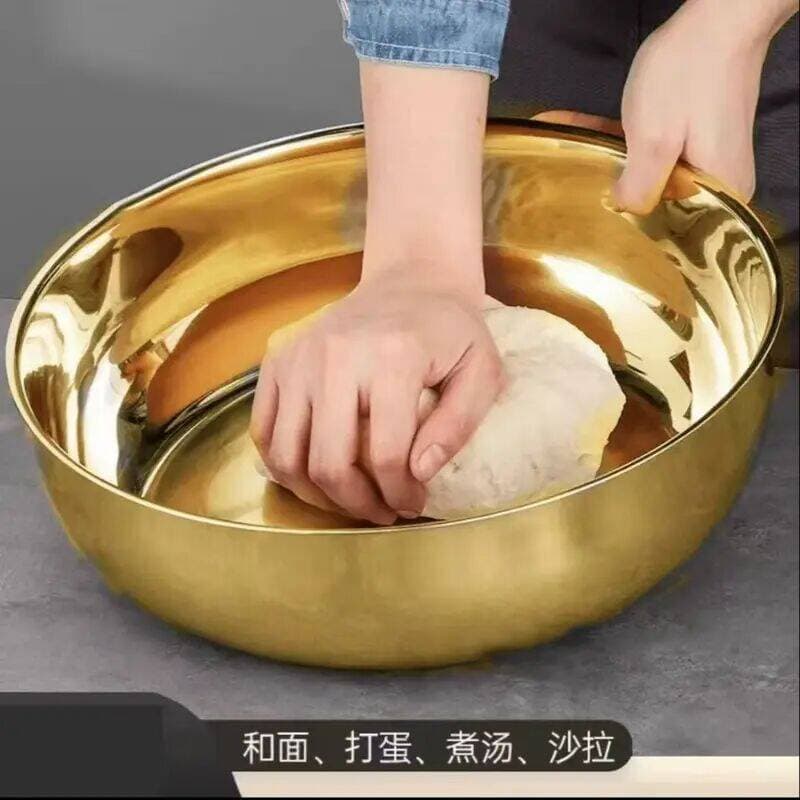 Thickened Extra Thick Dough Mixing Bowl, Household Baking Stainless Steel Bowl, Food-Grade New Multi-purpose Golden Basin