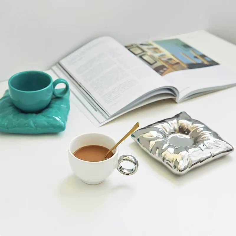 Coffee Cup Saucer Donut Electroplated Silver Creative Style Internet Celebrity Personality High-End Modern Premium Sense Women's Water Cup