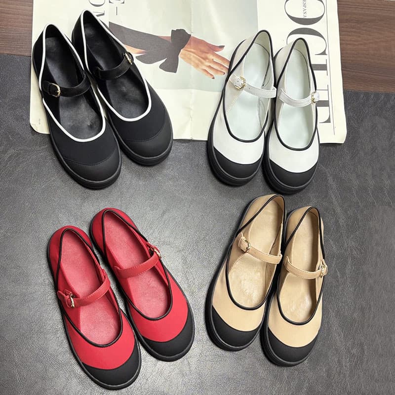No label can be uploaded to any platform 2026 small fragrant style Mary Jane women's flat shoes stitched genuine leather comfortable women's shoes
