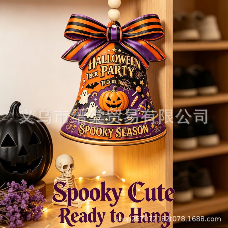 Cross-border Halloween Acrylic Bow Three-color Pumpkin Bell Decoration Witch Pumpkin Bat