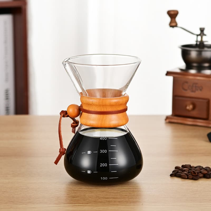 Customized high borosilicate glass coffee pot coffee set coffee sharing pot household wood chip hand-brewed coffee pot