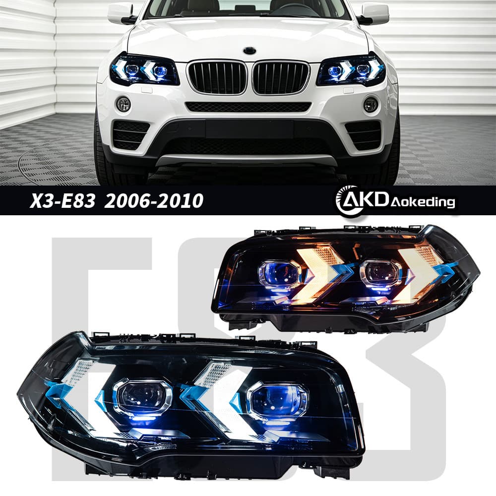 For 06-10 BMW X3 Headlight Assembly E83 Modified Arrow Style LED Daytime Running Light Laser Headlight