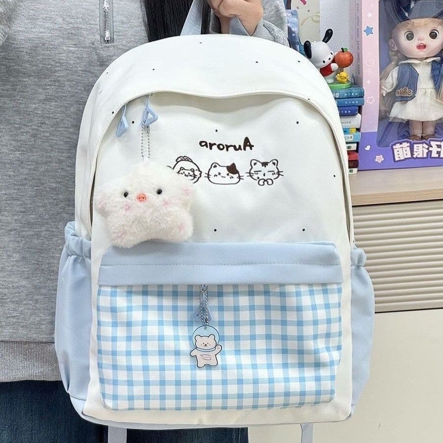 Japanese Ins Casual Plaid Backpack for Middle and High School Girls, Versatile Cute School Bag Travel Backpack