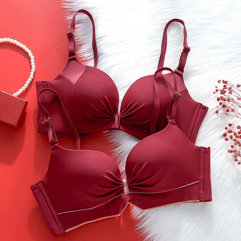 Zodiac Year Red Wedding Bride Festive Underwear for Women, Small Chest Push-Up Sexy Seamless Wireless Bra Set