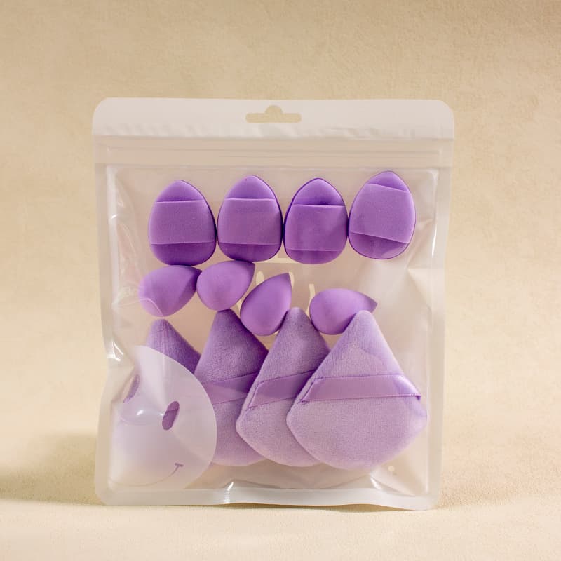 Cross-border popular solid color 12-piece powder puff set Beauty Egg Thumb Powder Puff Cotton Powder Puff Mini Powder Puff Set