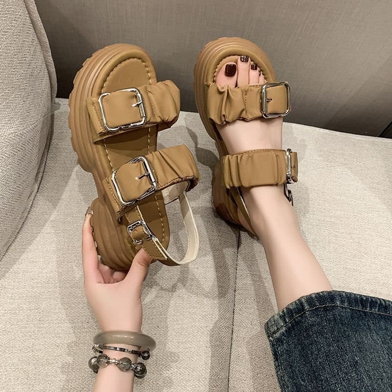 Small casual sandals for women with skirts 2024 European summer one-line thick-soled open-toe platform women's shoes brown