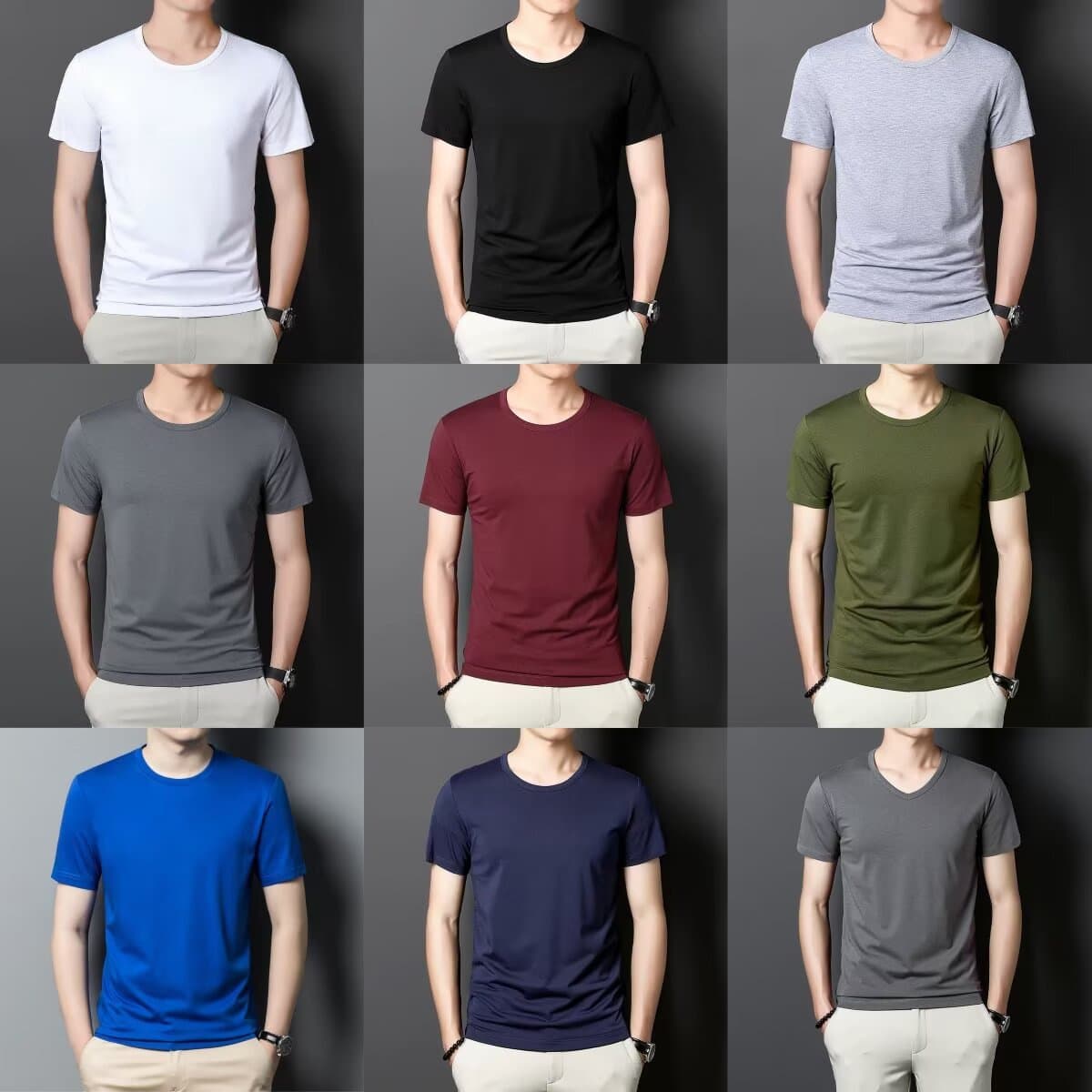 Cross-border Hot Selling 2025 New Round Neck Fashion Summer Short Sleeve T-Shirt Men Solid Color Casual Versatile Factory Bulk