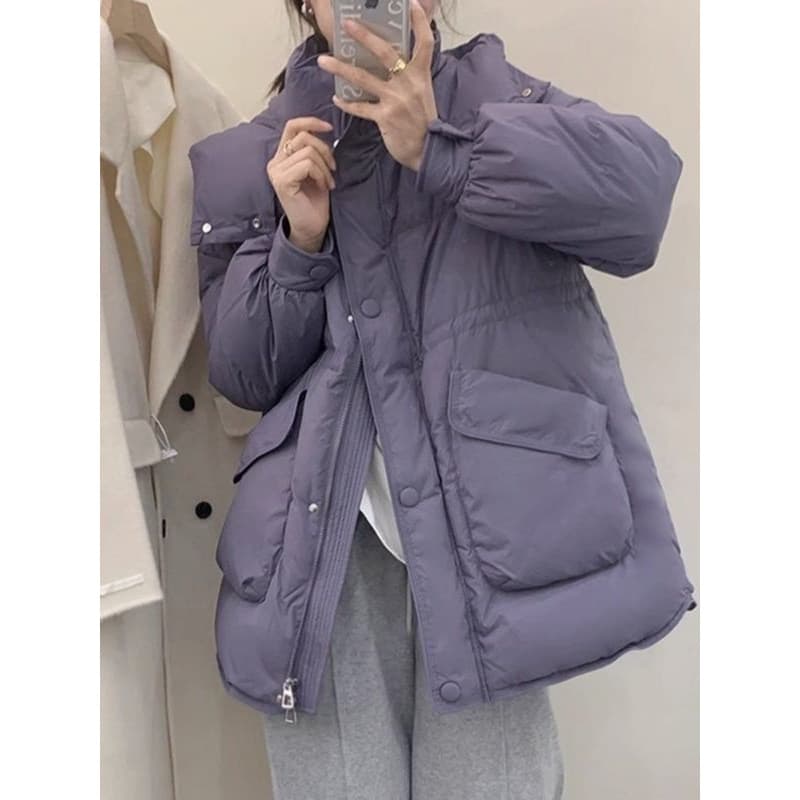 Women's Mid-Length Padded Coat 2025 New Winter Korean Style Waist-Cinching Thickened Petite Jacket Hooded White Duck Down