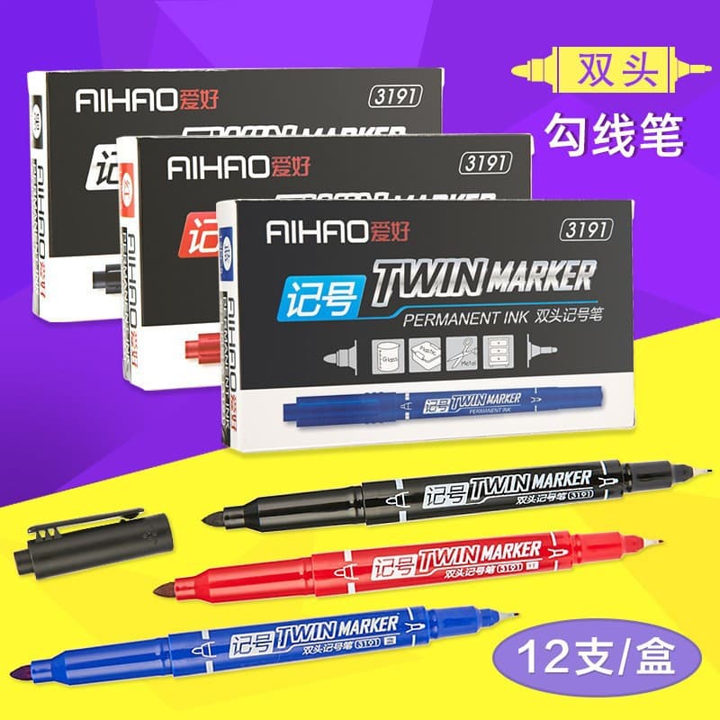 Hobby oil-based marker painting hook pen non-erasable black marker pen size double-ended hook pen 3191