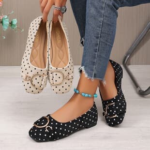 Foreign Trade Women's Shoes 2026 New Style Polka Dot Flat Single Shoes Women European American Style Metal Buckle Slip-on European American Casual Shoes