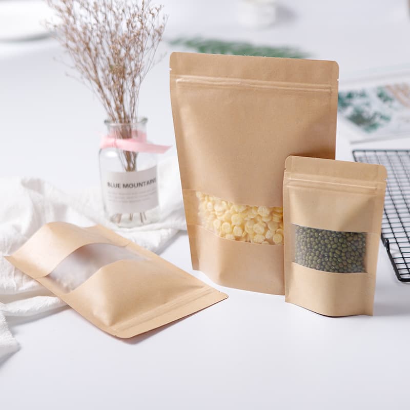 All Sizes Thickened Frosted Window Kraft Paper Bag, Self-Standing Ziplock Bag for Tea Leaves, Melon Seeds, Food Packaging