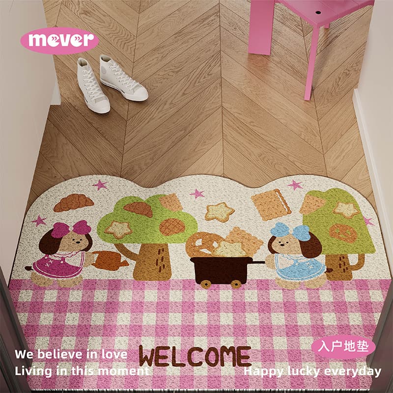 Cute Korean-style cartoon puppy doormat, loop silk, non-slip, stain-resistant, suitable for entryways and foyer. Cuttable available.