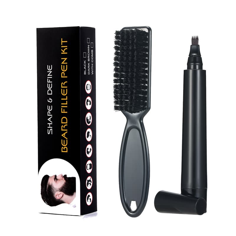 4-Head Beard Pen Mustache Filler Pen Beard Pencil and Mustache Brush Set (New Mold, Ink Won't Dry)