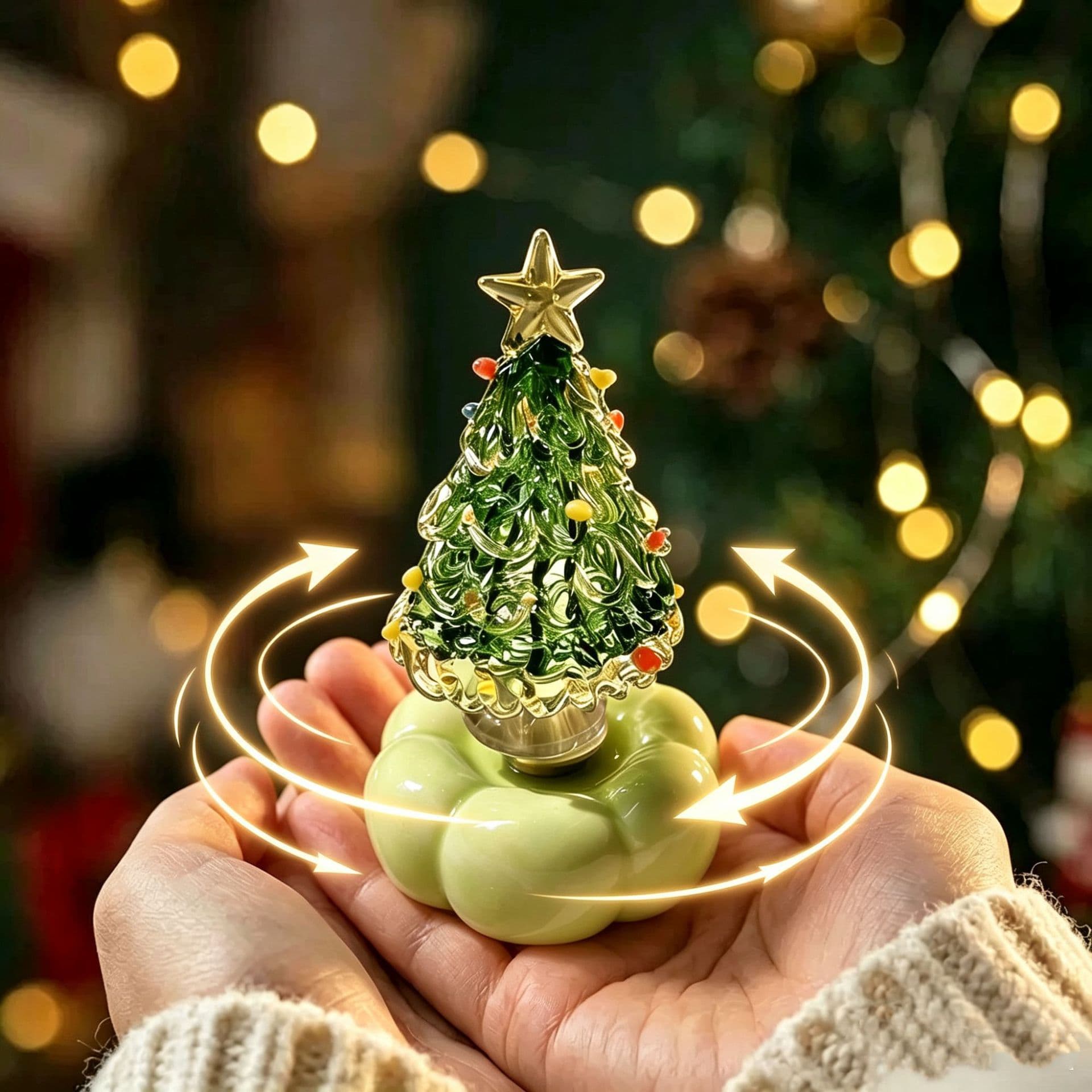 Glass Christmas Tree Rotating Christmas Desktop Ornament Gift 6.5cm 8.5cm