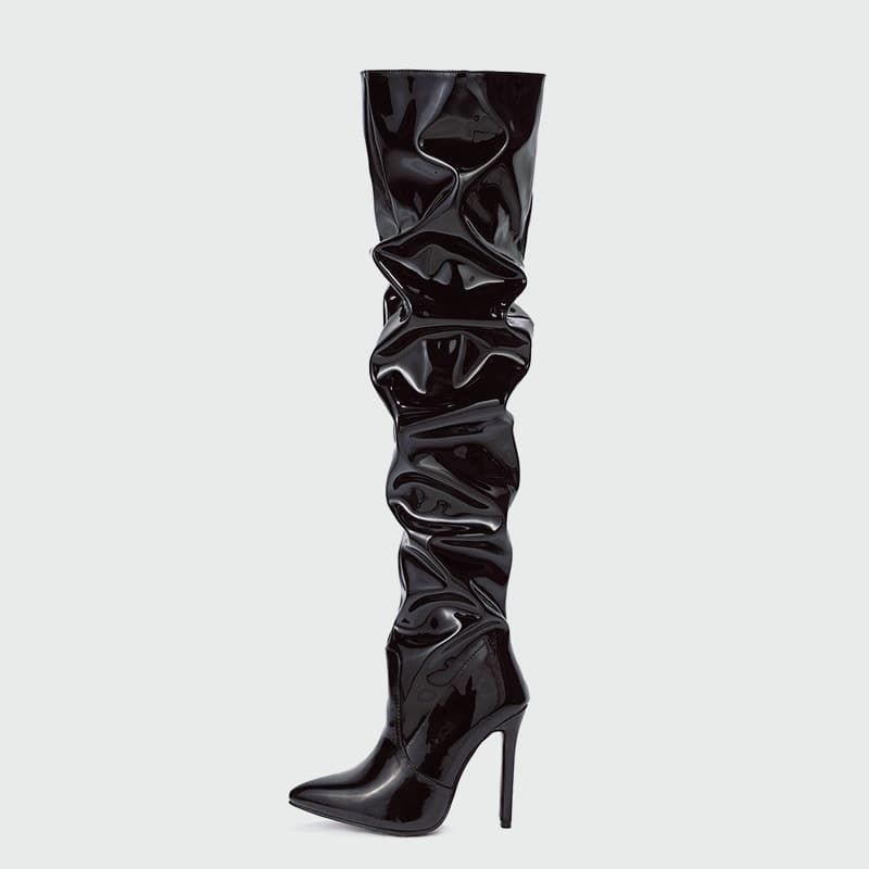 over Knee Folded Long Boots Multiple Colors in Stock 35-42 Code Fashionable Adult Women's Uppers Artificial PU Rubber Outsoles