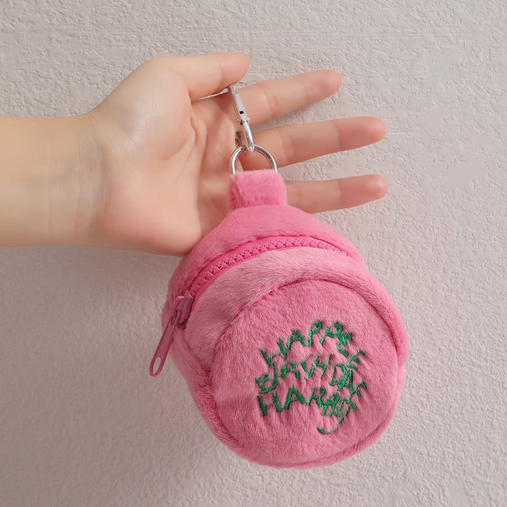 Girls' Korean-style Plush Coin Purse Embroidered Pink Earphone Bag Student Round Pendant Keychain Bag Cake Bag