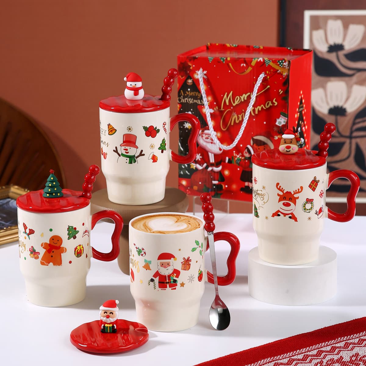 Cartoon Ceramic Cup Christmas Mug Gift Box Set Water Cup Advertising Promotional Gift Cup Custom Logo Available