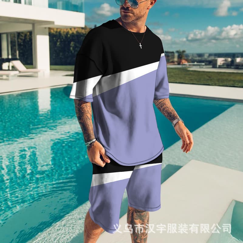 Cross-border Amazon Shopee Y2 summer digital printed short-sleeved men's shorts suit casual sports