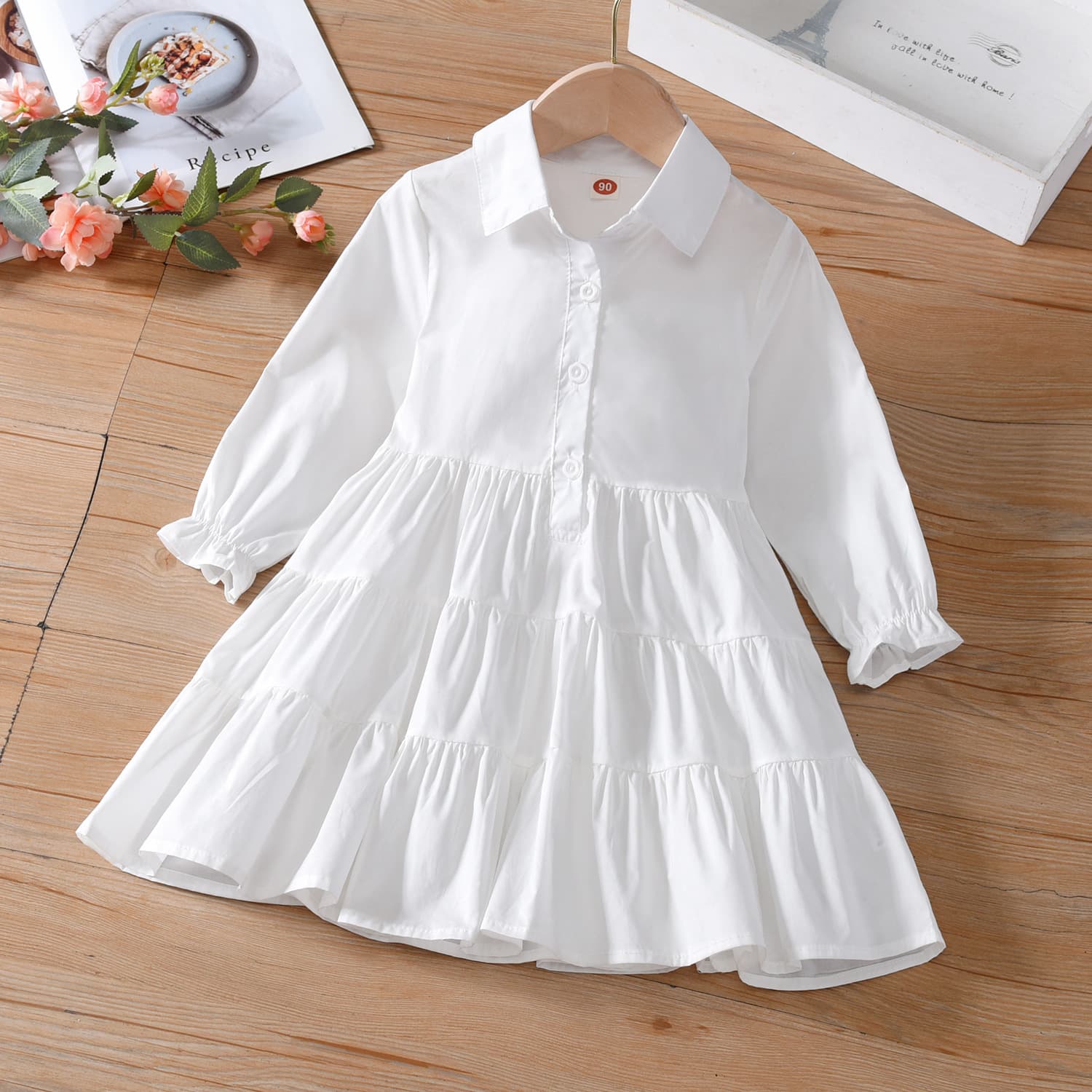 Girls' Summer Dress 2025 New Style Korean Turn-down Collar Full Skirt Petticoat Children's Short Sleeve Princess Dress
