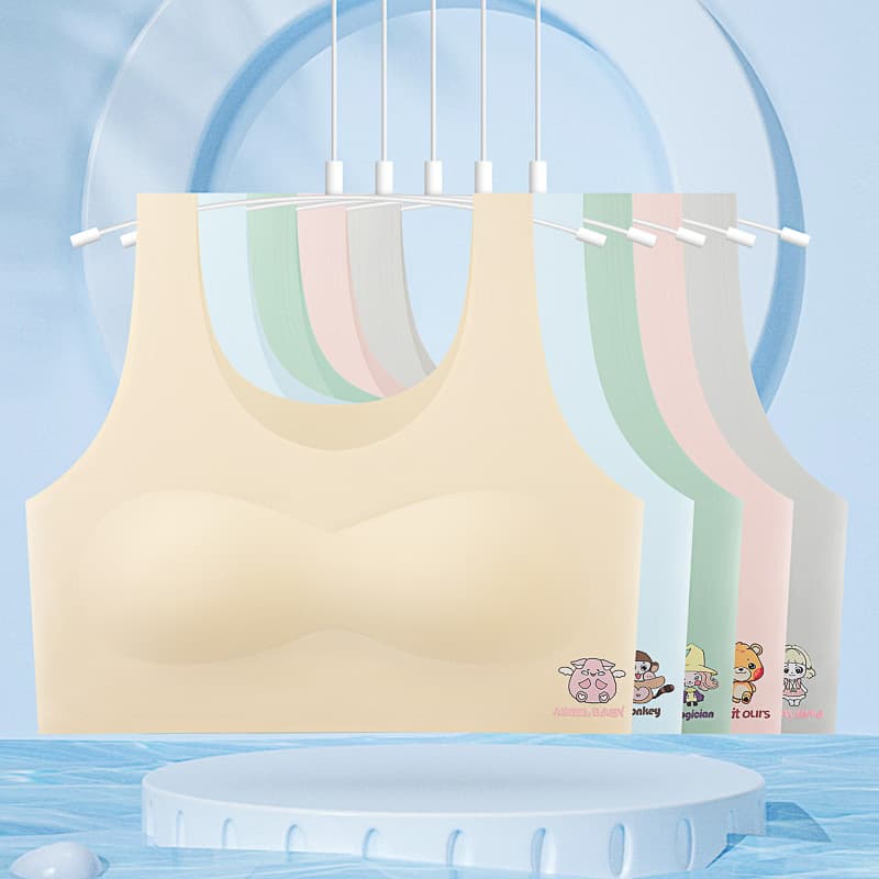 Adorable Cartoon Seamless Ice Silk Teen Girls Underwear Development Puberty Girls Beautiful Back Bra Comfortable Breathable Sweat Absorbent