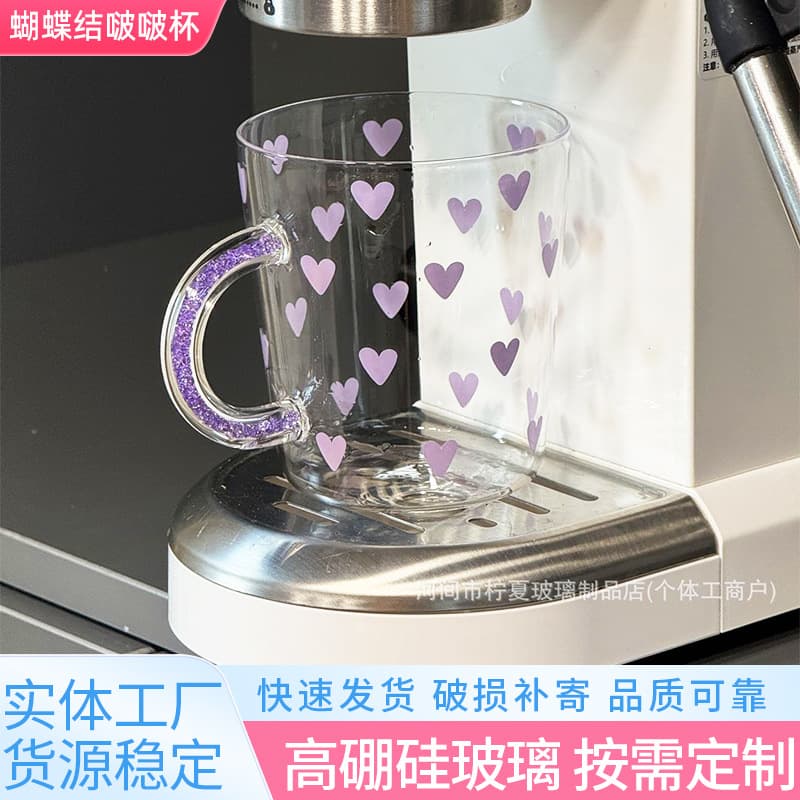 Bow Knot Boba Cup High Borosilicate Glass Juice Cup BOBO Heart Handle with Rhinestone Glass Milk Coffee Cup