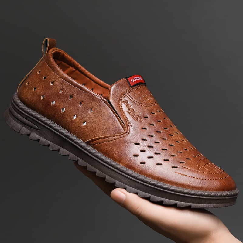 Hollow Leather Shoes for Men Summer Breathable Soft Leather Low Top Business Casual Versatile Loafers