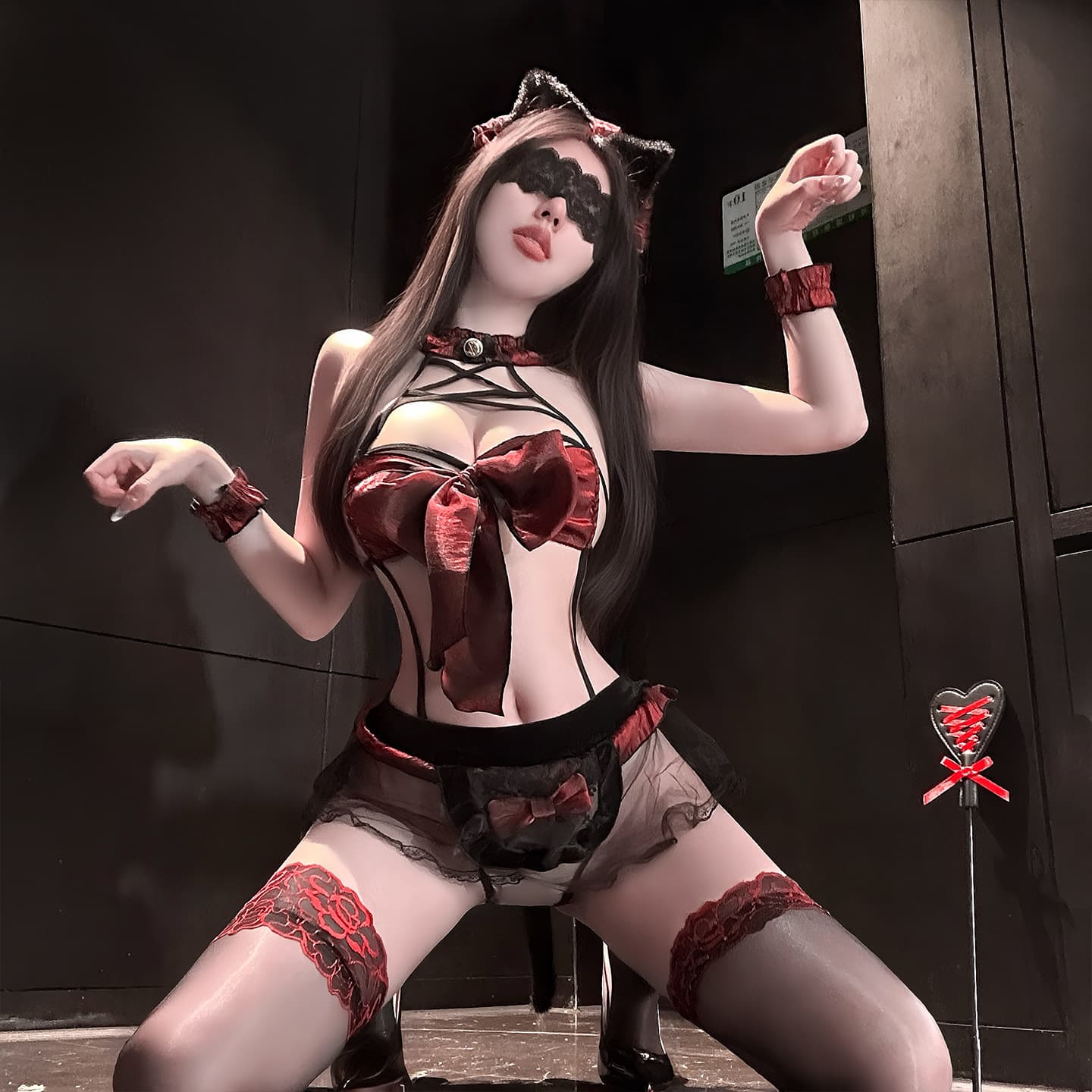 Chao Mu Bow Tie Flirty Sexy Lingerie Pure Catwoman Sensual Temptation Maid Bodysuit Easy Off