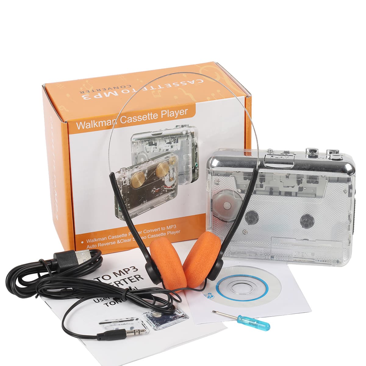 New Transparent Cassette Player with Copper Wheel USB Cassette to MP3 Type-C Interface