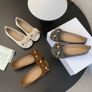 French Bow Low-Cut Flats for Women 2026 New Leopard Print Flat Soft Comfort Loafers for Dresses