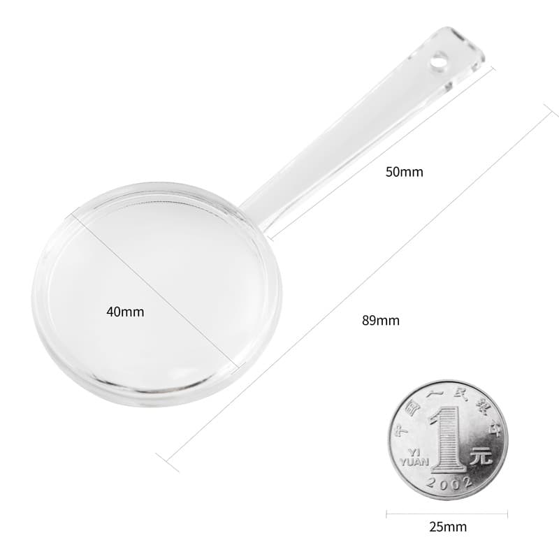 Fully transparent magnifying glass, hand-held acrylic magnifying glass, 40mm integrated two-piece magnifying glass
