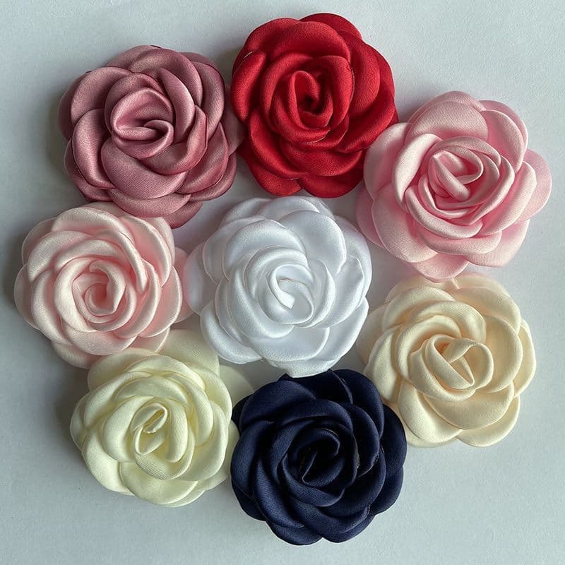 4cm Burnt Edge 3D Rose Camellia Fabric Patch Handmade DIY Hair Clip Accessory for Shoes, Hats, and Clothing Decoration