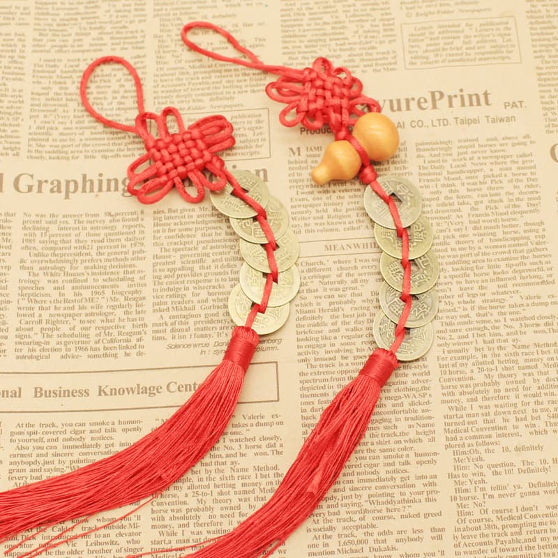 Chinese Knot Five Emperors Money Pendant Creative Handmade Home Door to Door Accessories Car Hanging Wooden Gourd Festival Pendant Imitation Copper