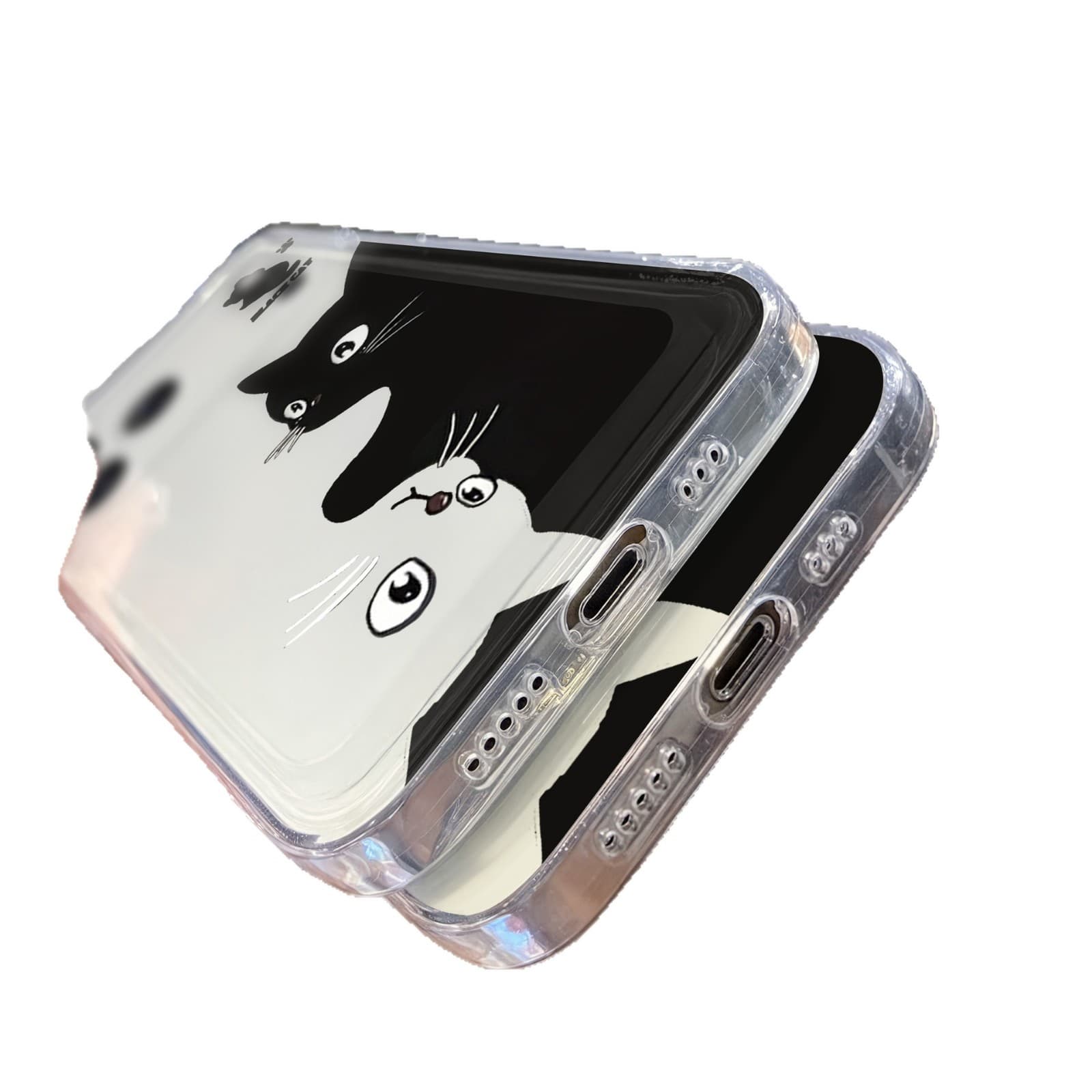 Black and White Cat Illustration iPhone 17 Pro Max Case, 16 Pro/17 Air/15 Cute 7 Cartoon