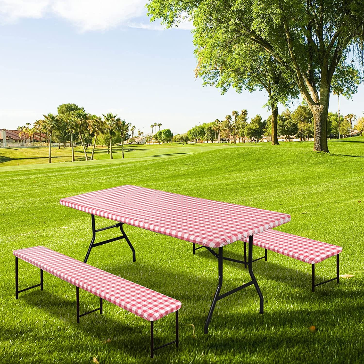 Cross-border Hot Selling Outdoor BBQ Elastic Table Cover Flannel Table and Chair Cover Picnic Table Cover Elastic Waterproof Dustproof Table Cover