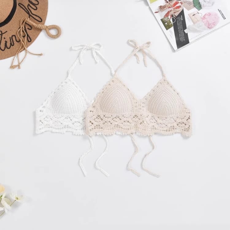 Boho Swimsuit Small Vest Sexy Embroidery Bra Lace-Up Top Short Summer Fashion Women's Swimwear