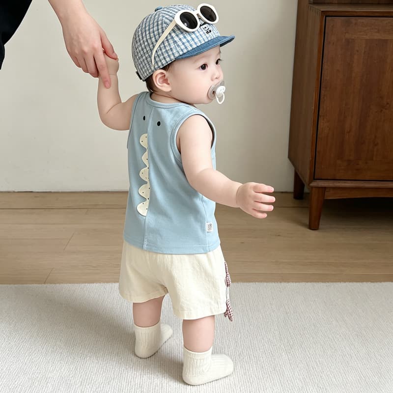 Summer Baby Thin Vest for Boys and Girls, Cartoon Dinosaur Print, Cool and Breathable Sleeveless Top